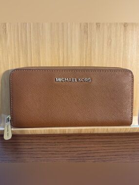 Michael Kors Cognac Saffiano Zip Wallet